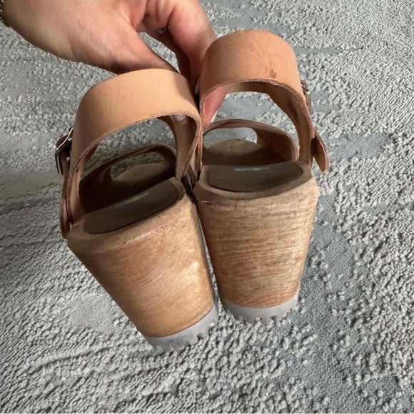 MIA Sweden Greta Leather Wood chunky Platform Clog Sandals Tan 39 / 9 - Picture 11 of 16